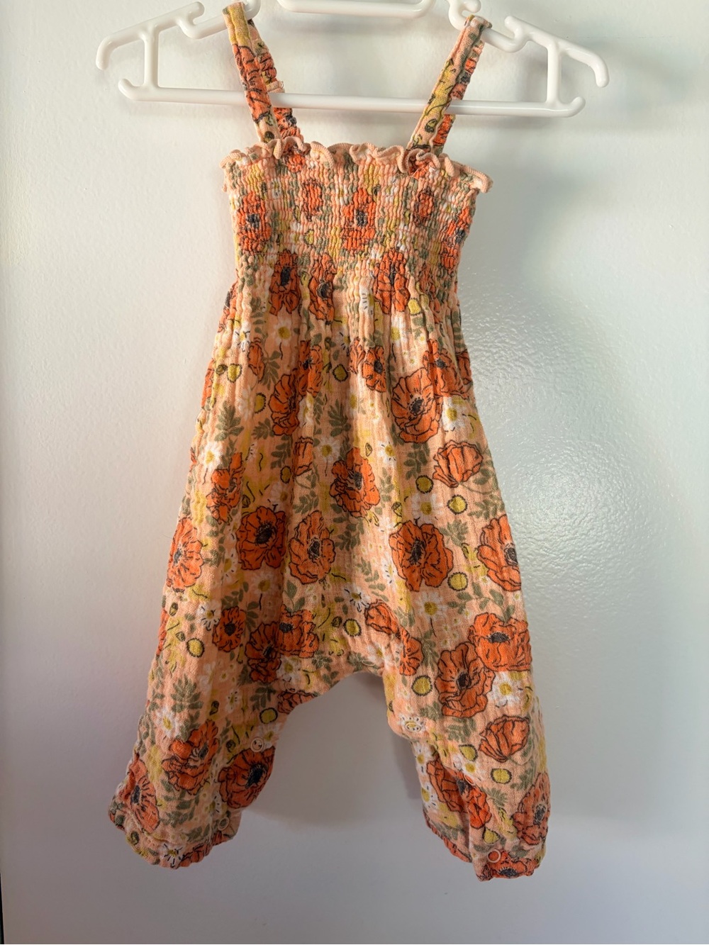 Angel Dear Orange Floral Smocked Romper